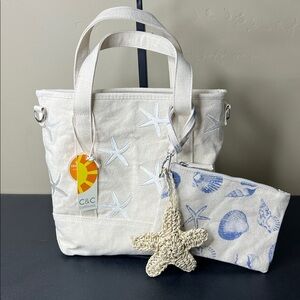 C&C California | Starfish Beach Seashell Canvas Mini Tote w/ Wristlet/Wallet 🐚